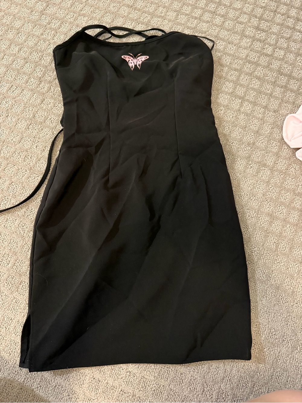 Black Butterfly-Embroidered Strappy Bodycon Dress
